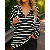 economico Felpa &amp; Sweatshirt-Per donna Felpa pullover Felpa con cappuccio Coulisse Manica Lunga Top Athleisure Autunno Scollo a V A righe Traspirante Allenamento All&#039;aperto Corsa abbigliamento sportivo Abbigliamento sportivo