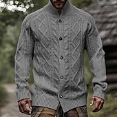 preiswerte Herren Strickjacke-Herren Strickjacke Dicker Strickjacke Gerippt Gehäkelt Stricken Normale Oberteile Basic Einfarbig Stehkragen Mode Klassisch Urlaub Alltagskleidung Bekleidung Herbst Winter Weinrot Schwarz M L XL