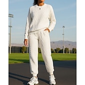 tanie dresy-Damskie Dres Spodnie dresowe Stroje sportowe Splot kablowy Solidne kolory Zestawy odzież Jesień Czarny Biały Na zewnątrz Podróże Sportowy Wysoka talia Moda Długi rękaw Sport Odzież sportowa Średnio