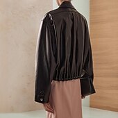 cheap Faux Leather Jackets-Women&#039;s Faux Leather Jacket Comfortable Zipper Pocket Fashion Outdoor Plain Street Holiday Zipper Regular Turndown Regular Fit Long Sleeve Outerwear Black Fall