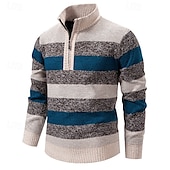 cheap Men&#039;s Pullover Sweater-Men&#039;s Pullover Sweater Jumper Knit Sweater Ribbed Knit Regular Tops Knitted Stripe Quarter Zip Fashion Basic Vacation Daily Wear Clothing Apparel Fall Winter Navy Blue Green S M L