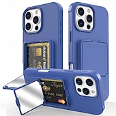 Χαμηλού Κόστους iPhone Θήκες-τηλέφωνο tok Για iPhone 16 Pro Max Plus 16 16e Πίσω Κάλυμμα με βάση στήριξης Καθρέφτης Υποδοχή κάρτας Ρετρό TPU PU δέρμα