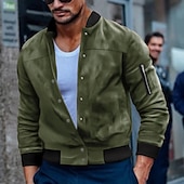 economico Giacche in Suede Sintetico-Per uomo Giubbotto bomber Giacca Casual Giacca in camoscio Vacanza Quotidiano Caldo Tasca Autunno Inverno Semplice Moda Classico Collo alla coreana Regolare Nero Rosso Blu marino Marrone Verde Giacca