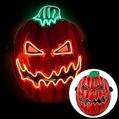 olcso Halloween kellékvilágítás-1 db 28 * 21 cm-es halloweeni led hidegfényű tökfej horror led világító maszk beltéri és kültéri csapattánc tökfej dekoratív kellék AA elemdoboz