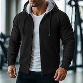 economico Felpa con cappuccio in pile-Per uomo Felpa con cappuccio Felpa con cappuccio a zip intera Felpa con cappuccio in pile Felpa con cappuccio foderata in pile Nero Rosso Borgogna Blu marino Grigio chiaro Con Cappuccio Semplice