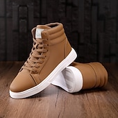 cheap Men&#039;s Sneakers-Men&#039;s Green Faux Leather High-Top Sneakers with Black Sole, Fashion Lace-Up Casual Shoes for Streetwear, Parties and Daily Wear