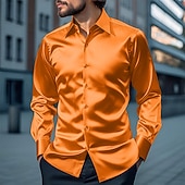 cheap Men's Satin Shirts-Men's Shirt Silk Like Satin Shirt Dress Shirt Casual Shirt Button Up Shirt Plain Streetwear Wedding Yellow Red Navy Blue Gray Long Sleeve Lapel Spring &amp;  Fall All Seasons Clothing Apparel