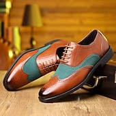 baratos Formal-Sapatos oxford masculinos bico fino bicolor marrom e verde – brogues estilosos de couro sintético para looks casuais elegantes