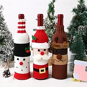 baratos Cozinha-Capa para garrafa de vinho de Natal com champanhe e vinho natalinos com design de Papai Noel, rena e boneco de neve, decoração de mesa festiva para restaurantes, hotéis, jantares, festas e decoração