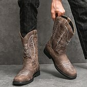 levne Cowboy &amp; Western Boots-Pánské kovbojské boty s hranatou špičkou, nazouvací boty do poloviny lýtek, ležérní obuv ve venkovském stylu pro každodenní nošení