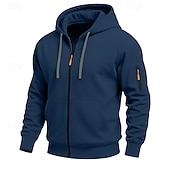 billiga Taktisk huvtröja-Herr Huvtröja Huvtröja med dragkedja Huvtröja i fleece Taktisk hoodie Svart Marinblå Kaki Ljusgrå Mörkgrå Huva Slät Dragkedja Ficka Ledigt Dagligen Sport &amp; Utomhus Polyester Streetwear Häftig