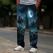 baratos Calças de Halloween-Halloween Homens Trajes da Noite das Bruxas Cavaleiro sem Cabeça Calças Calças largas Calça casual Cintura Média Casual Feriado Cintura elástica com cordão Calças de linho com bolsos Primavera Outono