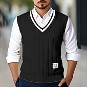 levne pánské svetry vesta-Pánské Svetrová vesta Šaty svetr Pulovrový svetr Vesta Pletený svetr Rýhovaný Kabel Plést Běžné topy Pletený Bez vzoru Do V Módní Na běžné nošení Dovolená Denní nošení Oblečení Podzim Zima Černá Bílá