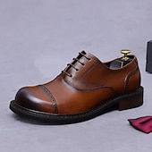 tanie Klasyczne Buty Eleganckie-Męskie skórzane półbuty wizytowe typu oxford z noskiem typu cap toe – pierwsza warstwa skóry bydlęcej, formalne, sznurowane, klasyczne buty biznesowe do biura, na wesela i do profesjonalnego stroju
