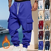 baratos Carga-Homens Calças Esportivas Calças de lã Corredor Calças de inverno Calça de moletom cargo Com Cordão Bolsos Cintura elástica Tecido Conforto Quente Esportes Diário Moda Casual Preto Branco