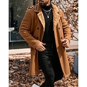 billiga Trenchcoat för män-Herr Fleece-jacka Peacoat Trenchcoat Semester Dagligen Höst Vinter Polyester Håller värmen Ytterkläder Kläder Mode Klassisk Slät Ficka Kavajslag Dubbelknäppt