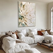 preiswerte Blumen-/Botanische Gemälde-florales abstraktes Ölgemälde auf Leinwand beige weiß strukturierte Wandkunst minimalistisch weiche Palette Messer Wandkunst große moderne neutrale Wohndeko