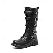baratos Botas de combate-Botas masculinas de cano alto com tiras de fivelas múltiplas e design de cadarço - calçado de combate estilo punk gótico para uso casual urbano e moda de rua