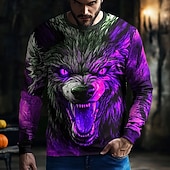  Per uomo 3D Lupo mannaro Maglietta Manica Lunga maglietta Stampa 3D Girocollo Camicia Moda Esagerato Streetwear Casuale Quotidiano Blu Viola Arancione Estate Primavera Autunno Abbigliamento S M L XL