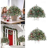 abordables Coronas, Guirnaldas &amp; Adornos-Urna de árbol de Navidad artificial preiluminada, decoración navideña para exteriores con plantas artificiales adornadas con adornos variados y luces LED blancas preinstaladas, decoración navideña con