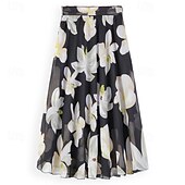 ieftine Fuste de șifon-Pentru femei Fustă Leagăn Modă Casual Maxi Talie Medie Fuste Floral Imprimeu Micro-elastic Vacanță Stradă Negru Roz Îmbujorat Albastru Primăvară Șifon Poliester