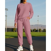 tanie dresy-Damskie Dres Spodnie dresowe Stroje sportowe Splot kablowy Solidne kolory Zestawy odzież Jesień Czarny Biały Na zewnątrz Podróże Sportowy Wysoka talia Moda Długi rękaw Sport Odzież sportowa Średnio