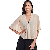 economico Scialle del Capo-scialli e mantelle trasparenti per feste serali formali, mantelle in chiffon con scollo a V per donne, scialle per invitati a matrimoni