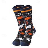 abordables calcetines caseros-Calcetines de algodón de Halloween, calcetines casuales de media pantorrilla que absorben la humedad con diseño de calabaza, medias de estilo urbano unisex de gran tamaño y de moda.