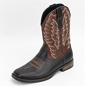 billiga Cowboy &amp; Western Boots-herr western cowboystövlar med fyrkantig tå slip-on halvhög vad ridstövlar avslappnade lantliga skor för dagligt bruk