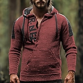 preiswerte Herrenpullover-Herren Pullover Pullover mit Viertelreißverschluss Strickpullover Gerippt Stricken Normale Oberteile Gestrickt Buchstabe Mit Kapuze Mode Basic Urlaub Alltagskleidung Bekleidung Herbst Winter Gelb Rote