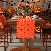 levne Běhouny na stůl-Halloweenský běhoun na stůl, vlaječka na stůl s 3D výšivkou duchů - dekorace z umělé kožešiny s černým okem a malým ďáblem, černobílý sváteční ubrus na dekoraci na párty a stolování