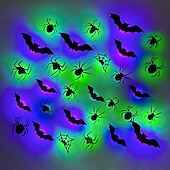 billige Halloween innendørs-Halloween 3D-flaggermus-edderkopp dekorative veggklistremerker LED-trykte flaggermusklistremerker avtakbare vindusdekor til bad, dør, hjem, soverom festartikler