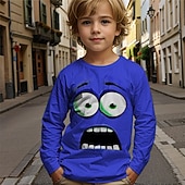 billiga Pojkens 3D-djur-Pojkar tecknat roligt leende ansikte t-shirt långärmad 3D-tryck höst vintermode grundläggande barn 4-12 år rund hals utomhus casual daglig normal passform