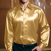 economico Camicie in raso da uomo-Per uomo Camicia Come la seta Camicia in raso Camicia elegante Camicia casual Camicia con Bottoni Semplice Formale Affari Nero Bianco Giallo Rosso Manica Lunga Bavero Primavera &amp; Autunno Tutte le