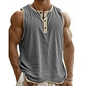 preiswerte Fitness Tank-Tops-Herren Tank Top Weste Unterhemd Ärmelloses Shirt Ärmellos Henley Sommer Einfach Mode Designer Basic Knöpfe Urlaub Straße Ausgehen Schwarz Rosa Marineblau Top T-Shirt für Herren