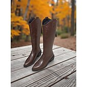 abordables Bottes de cheval-Bottes d&#039;équitation pour femmes jusqu&#039;aux genoux avec languettes de traction, design confortable à enfiler à talon bas, chaussures de mode de style western classique pour une tenue décontractée