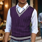 levne pánské svetry vesta-Pánské Svetrová vesta Šaty svetr Pulovrový svetr Vesta Pletený svetr Rýhovaný Kabel Plést Běžné topy Pletený Barevné bloky Do V Módní Na běžné nošení Dovolená Denní nošení Oblečení Podzim Zima Vínov