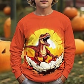 halpa Poikien Halloween-asut-Halloween Poikien 3D Piirretty Dinosaurus T-paita Pitkähihainen Kevät Syksy Muoti Perus Lapset 4-12 vuotta Tiukka pyöreä kaula-aukko ulko- Kausaliteetti Päivittäin Normaali