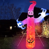 economico Halloween all&#039;Aperto-1 lampada gonfiabile da 2,4 m/8 piedi con striscia luminosa bianca a forma di fiamma per Halloween, modello ad aria, per interni ed esterni, cortile, giardino, prato, atmosfera di festa, spina