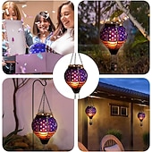 olcso Dekoratív fények-hőlégballon napelemes lámpa kültéri narancssárga piros vízálló függő napelemes lámpa pásztorhoroggal kerti teraszra verandára fa pavilon ünnepi dekoráció ajándék