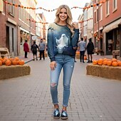 halpa Naisille-Naisten leveäleveiset kankaiset slip-on-kengät söpöllä haamu- ja kurpitsakuviolla – rennot ja mukavat halloween-kengät juhliin ja arkeen