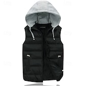 billiga Herrarnas puffer väst-Herr Pufferväst Väst Gilet Semester Dagligen Datum Mode Ledigt Vinter Ficka Polyester Håller värmen Bekväm Ensfärgat Dragkedja Huva Normal Svart Rubinrött Orange Mörkblå Väst