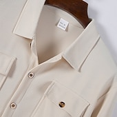preiswerte Lässige Jacken-Herren Leichte Jacke Waffeljacke Hemdjacke Freizeitjacke Urlaub Lässig Atmungsaktiv Tasche Button-Down Frühling Herbst Einfach Mode Klassisch Revers Regulär Schwarz Weiß Wein Dunkelgrün Khaki Jacken