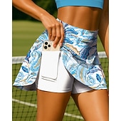 abordables Faldas y Skorts para Mujeres-Mujer Graphic Cachemir Plantas Flores Botánica Falda de tenis Retazos Bolsillo 2 en 1 UPF50+ Resistente a los rayos UV Multicapa Voleibol Tenis Bádminton Bermudas Vestidos Azul y blanco Ropa de tenis