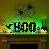 billige Dekorative lys-Halloween-dekorasjoner innendørs - 3 LED-telt med lysende bokstaver, svart boo-skilt, halloween-bokstavlys til hjemmet, innendørs kjøkken, peis, festbord, dekorutstyr