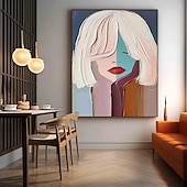 cheap People Paintings-Handmade Oil Paintings Canvas Wall Art Decoration Modern Cream Style Abstract Hair Salons Women's Decorative Paintings for Home Decor Rolled Frameless Unstretched Painting