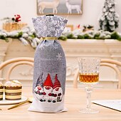 levne Stol a jídelní dekor-2 ks vánočních krytů na lahve vína s trpaslíky, sáčky na lahve vína s motivem sněhové vločky s motivem Rudolfa a lesního bezu, sváteční obaly na lahve vína