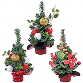 זול דמויות לאספנים-עץ חג המולד מיניאטורי שולחן עבודה עץ חג המולד מלאכותי שולחן עבודה קישוט חג המולד עם מחטי אורן אדומות עיצוב פירות יער לתצוגת סצנת החג חגיגית קישוט מסיבה לבית חגיגי אבזר