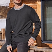 economico magliette di base-Per uomo Maglietta Camicia a Maniche Lunghe Manica Lunga Girocollo Primavera Autunno Semplice Moda Designer Essenziale Splice Vacanza Streetwear Uscire Nero Grigio Maglietta Top per Uomo