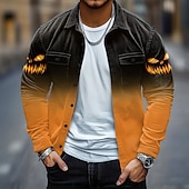 economico Magliette di Halloween-Halloween Per uomo Zucca Costumi Halloween Camicia di Velluto a Coste Giacca camicia Sopracamicia Manica Lunga Stile gotico oscuro Ferie Autunno Inverno Collo ripiegato Bottonato Caldo Giacca con